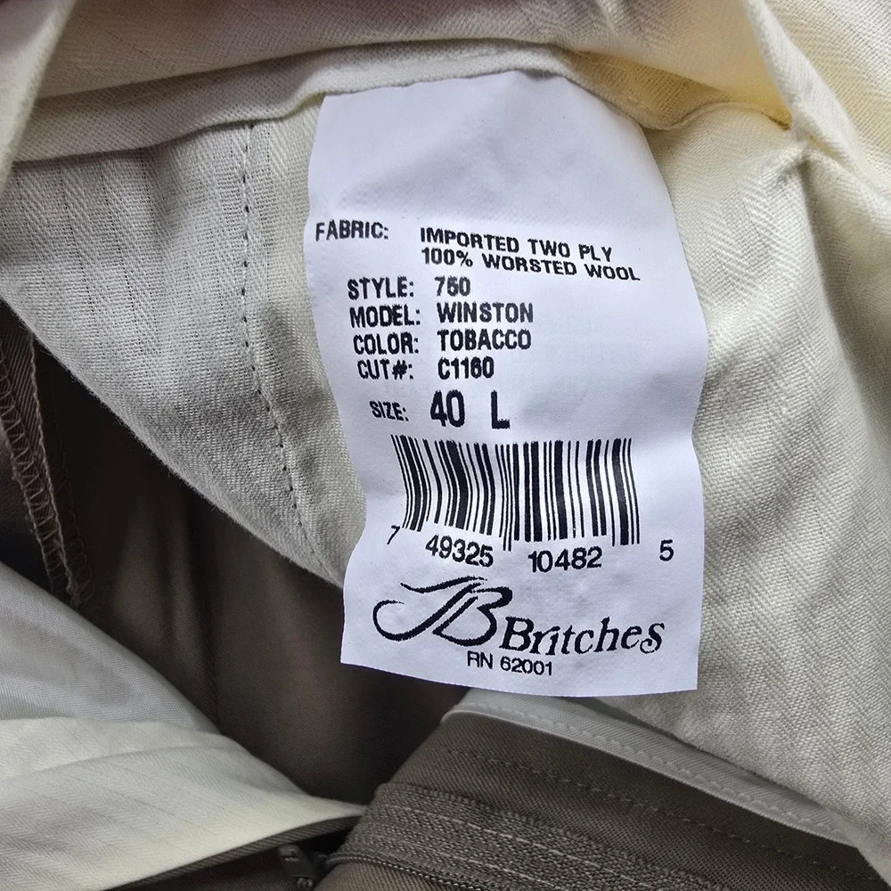 Britches Mens Wool Pleated Dress Pants 40L Tobacco Brown Italy Cuffed NWT $155